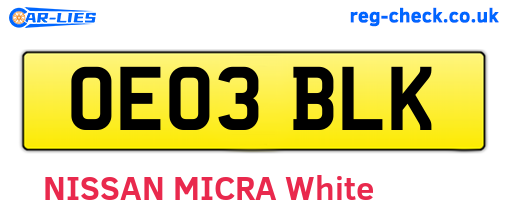 OE03BLK are the vehicle registration plates.