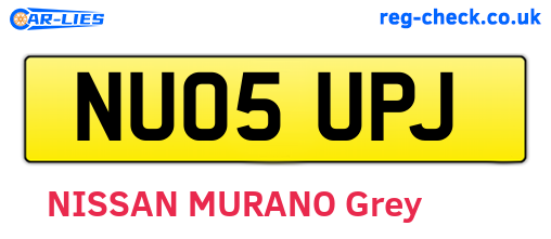NU05UPJ are the vehicle registration plates.