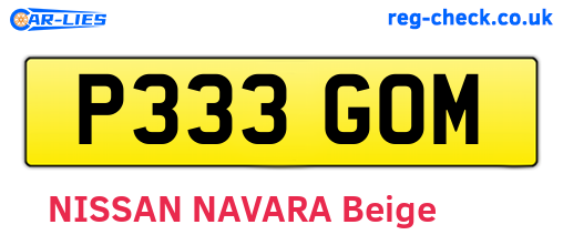 P333GOM are the vehicle registration plates.