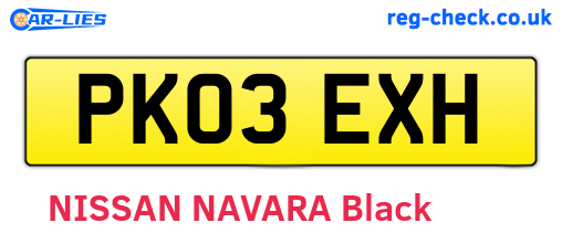 PK03EXH are the vehicle registration plates.
