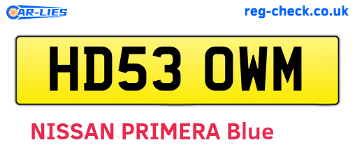 HD53OWM are the vehicle registration plates.