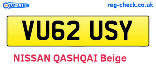 VU62USY are the vehicle registration plates.