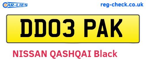 DD03PAK are the vehicle registration plates.