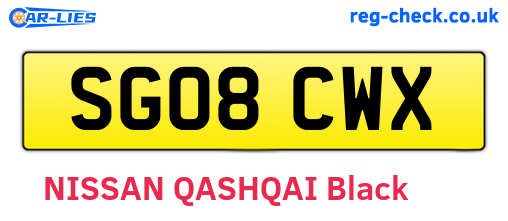SG08CWX are the vehicle registration plates.
