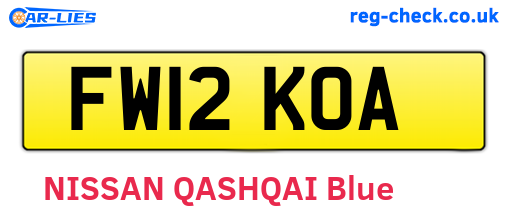FW12KOA are the vehicle registration plates.