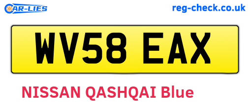 WV58EAX are the vehicle registration plates.