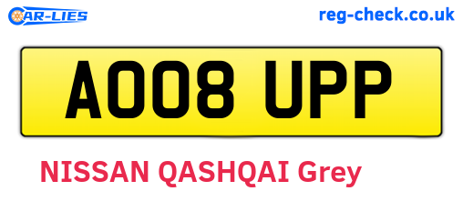 AO08UPP are the vehicle registration plates.