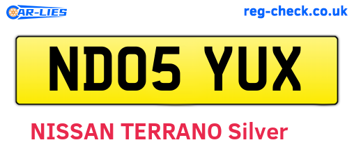 ND05YUX are the vehicle registration plates.