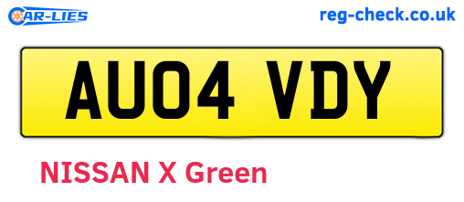AU04VDY are the vehicle registration plates.