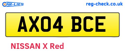 AX04BCE are the vehicle registration plates.