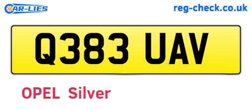 Q383UAV are the vehicle registration plates.