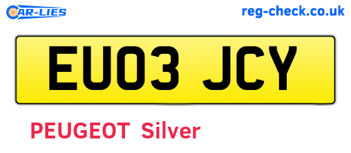 EU03JCY are the vehicle registration plates.