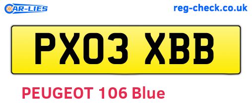 PX03XBB are the vehicle registration plates.
