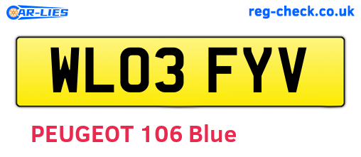 WL03FYV are the vehicle registration plates.