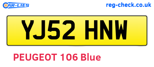 YJ52HNW are the vehicle registration plates.
