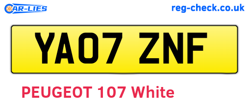 YA07ZNF are the vehicle registration plates.