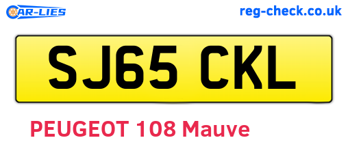 SJ65CKL are the vehicle registration plates.