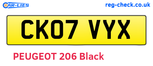 CK07VYX are the vehicle registration plates.