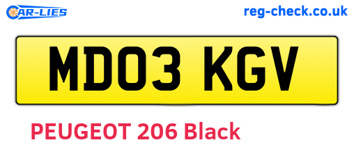 MD03KGV are the vehicle registration plates.