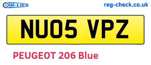 NU05VPZ are the vehicle registration plates.