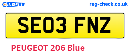 SE03FNZ are the vehicle registration plates.