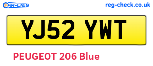 YJ52YWT are the vehicle registration plates.
