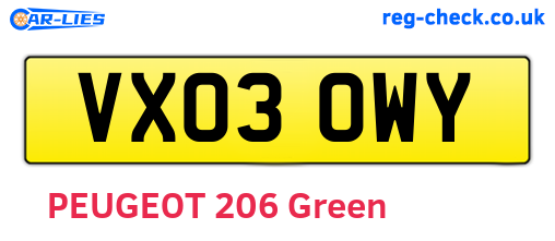 VX03OWY are the vehicle registration plates.