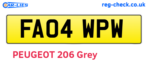 FA04WPW are the vehicle registration plates.