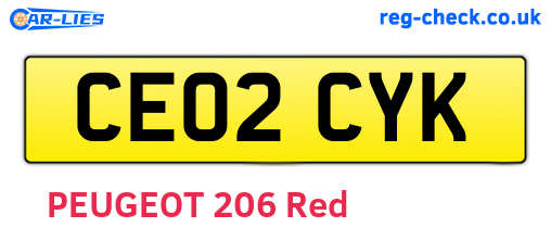 CE02CYK are the vehicle registration plates.