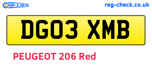 DG03XMB are the vehicle registration plates.