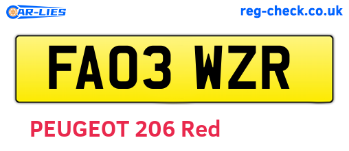 FA03WZR are the vehicle registration plates.