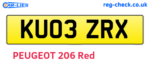 KU03ZRX are the vehicle registration plates.