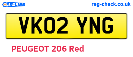 VK02YNG are the vehicle registration plates.