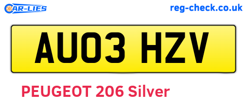 AU03HZV are the vehicle registration plates.