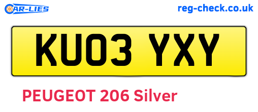 KU03YXY are the vehicle registration plates.