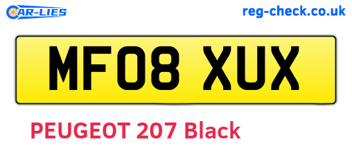 MF08XUX are the vehicle registration plates.