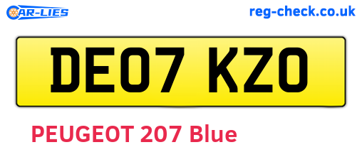 DE07KZO are the vehicle registration plates.
