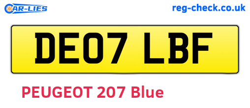 DE07LBF are the vehicle registration plates.