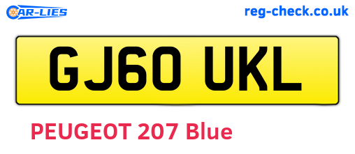 GJ60UKL are the vehicle registration plates.