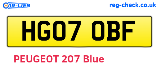 HG07OBF are the vehicle registration plates.