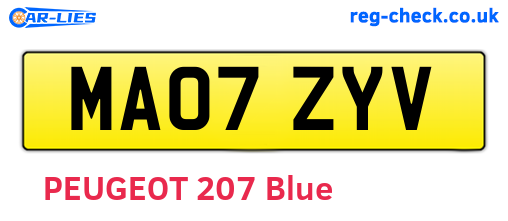 MA07ZYV are the vehicle registration plates.