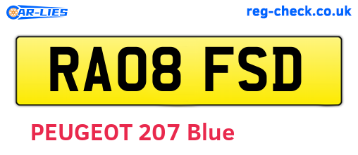 RA08FSD are the vehicle registration plates.