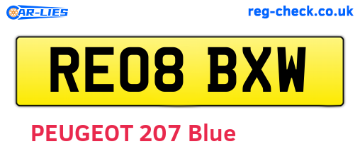 RE08BXW are the vehicle registration plates.