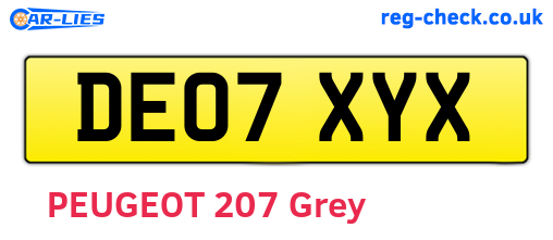 DE07XYX are the vehicle registration plates.