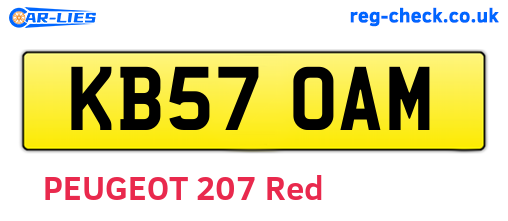 KB57OAM are the vehicle registration plates.