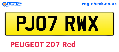 PJ07RWX are the vehicle registration plates.