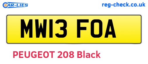 MW13FOA are the vehicle registration plates.