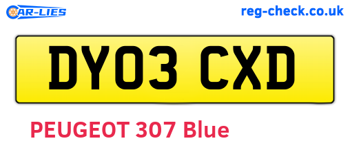 DY03CXD are the vehicle registration plates.