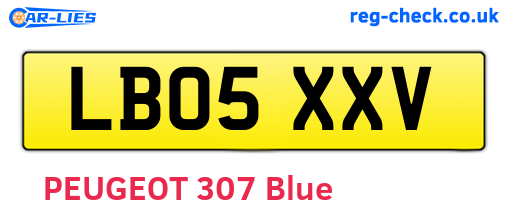LB05XXV are the vehicle registration plates.