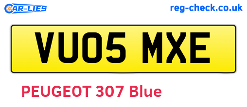 VU05MXE are the vehicle registration plates.